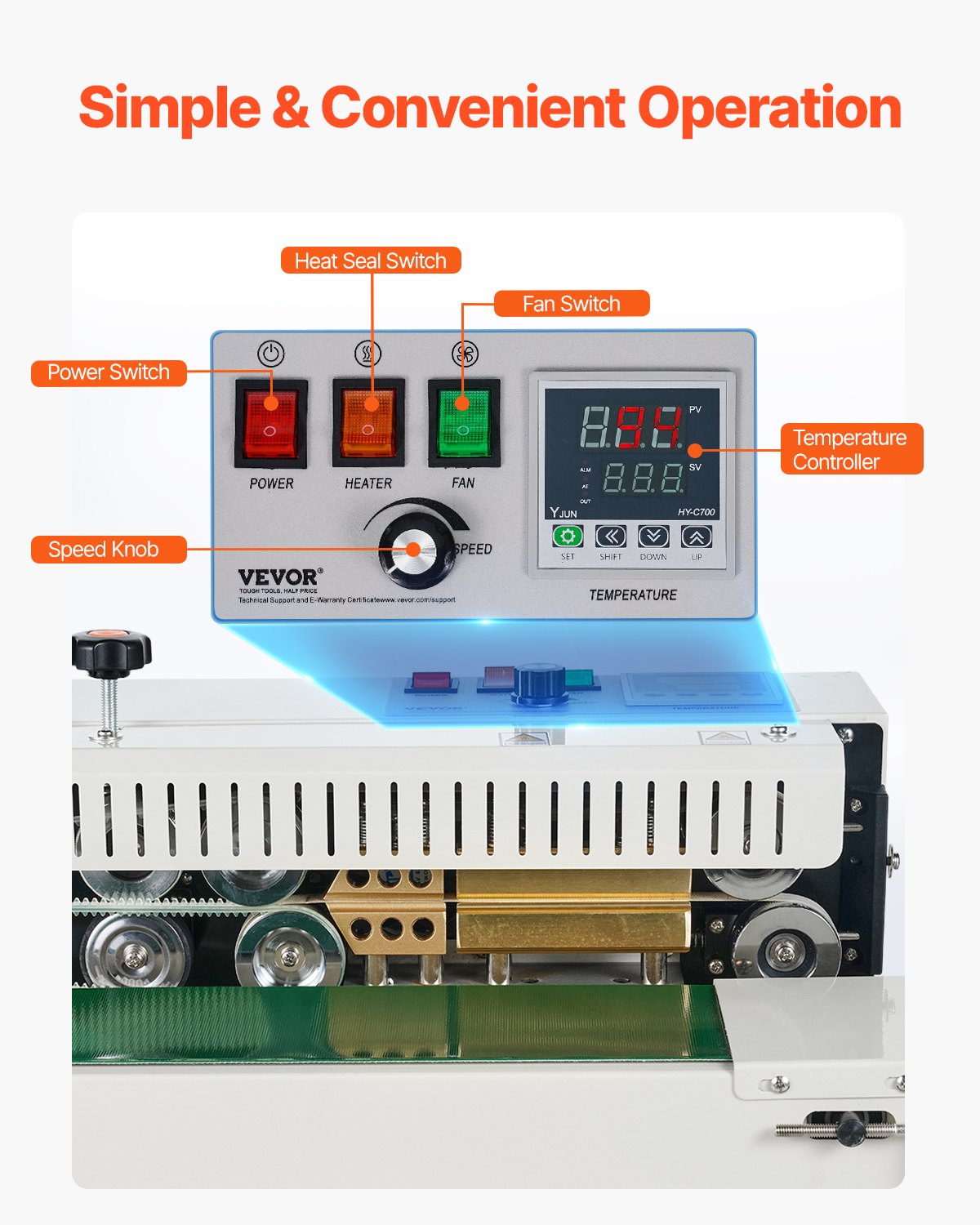 Continuous Bag Band Sealing Machine, 6-12 mm Seal Width, Horizontal Band Sealer Machine with Digital Temperature Control, Carbon Steel Bag Sealer for 0.02-0.8 mm Plastic Bags Films Membrane