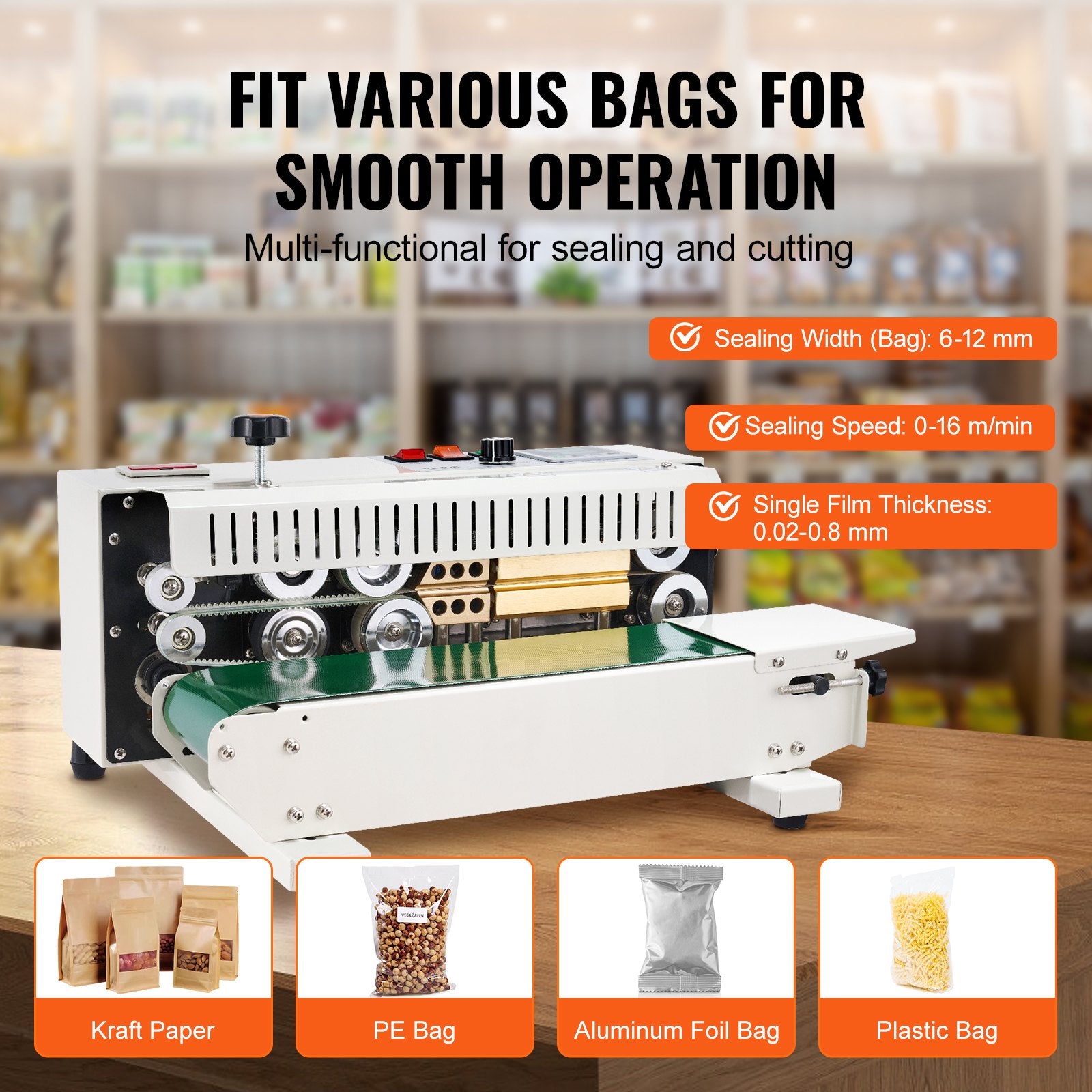 Food Storage: VEVOR Continuous Bag Band Sealing Machine Horizontal Band Sealer Count Function