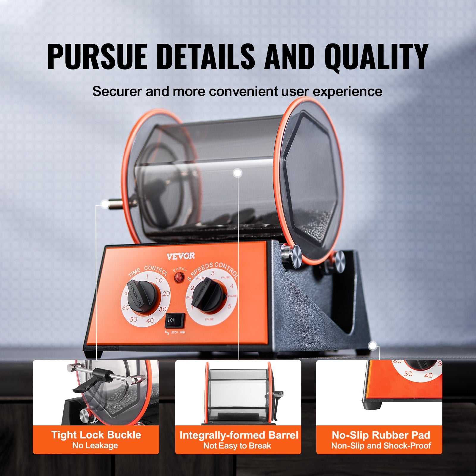 Gardening Tools: VEVOR Jewelry Polisher Tumbler, 11lbs/5kg Capacity Mini Rotary Tumbler Machine with 0-60 Minutes Timer, 5 Speeds Jewelry Rotary Finisher for Surface Polishing Grinding Buffing Gemstones Jewels Coins
