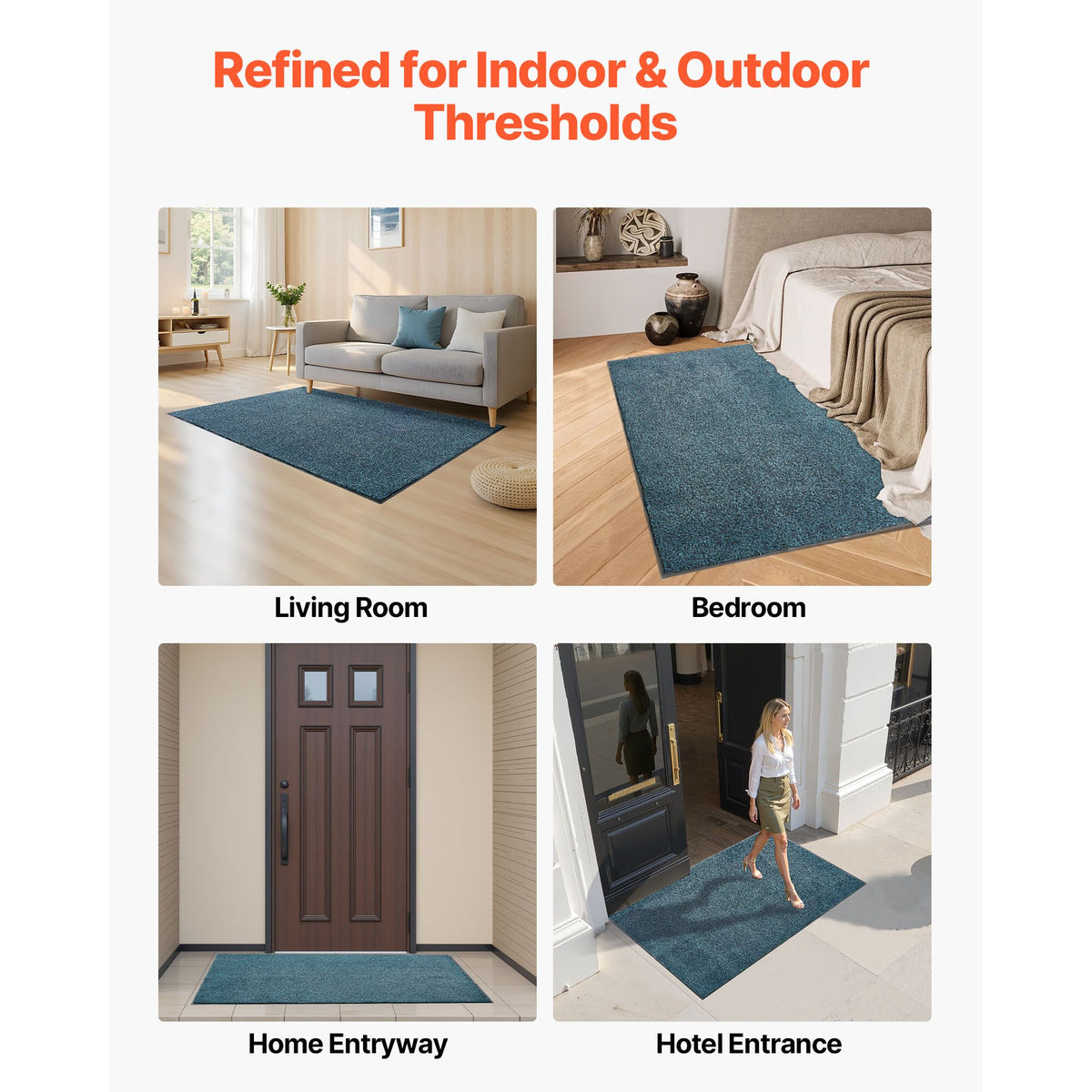 Front Door Mat, 1829 x 1219 mm Commercial Floor Mat for Indoor and Outdoor, Industrial Entrance Carpet with PVC Backing, Heavy Duty Washable Entry Rug for Hallway, Balcony, Garage, Slate Blue