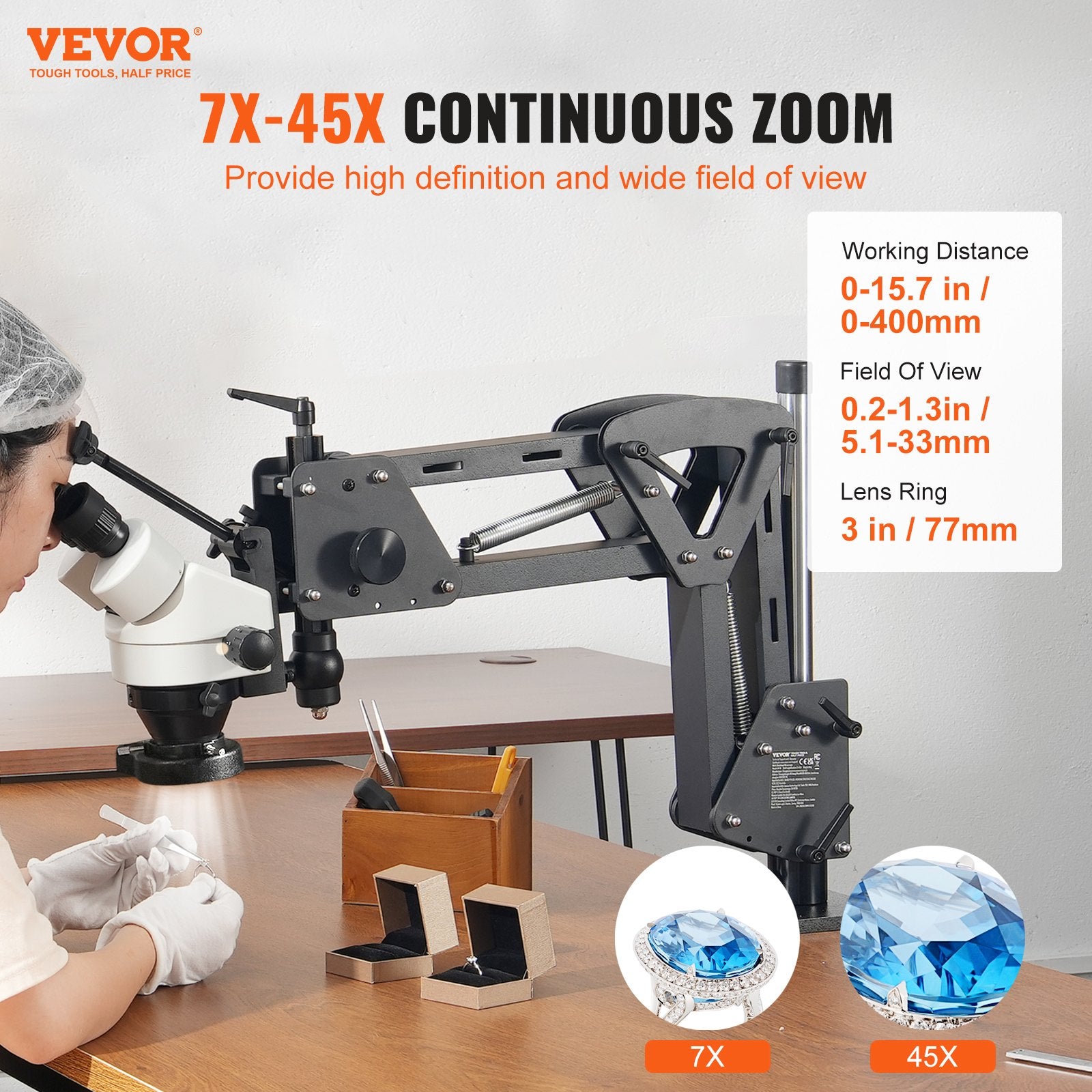 Gardening Tools: VEVOR Multi-Directional Microscope with Spring Bracket, 7X-45X Magnification Jewelry Microscope, Micro Jewelry Inlaid Stand with Integrated USB Ring LED Light, Jewelers Microscope for Jewelry Inlay