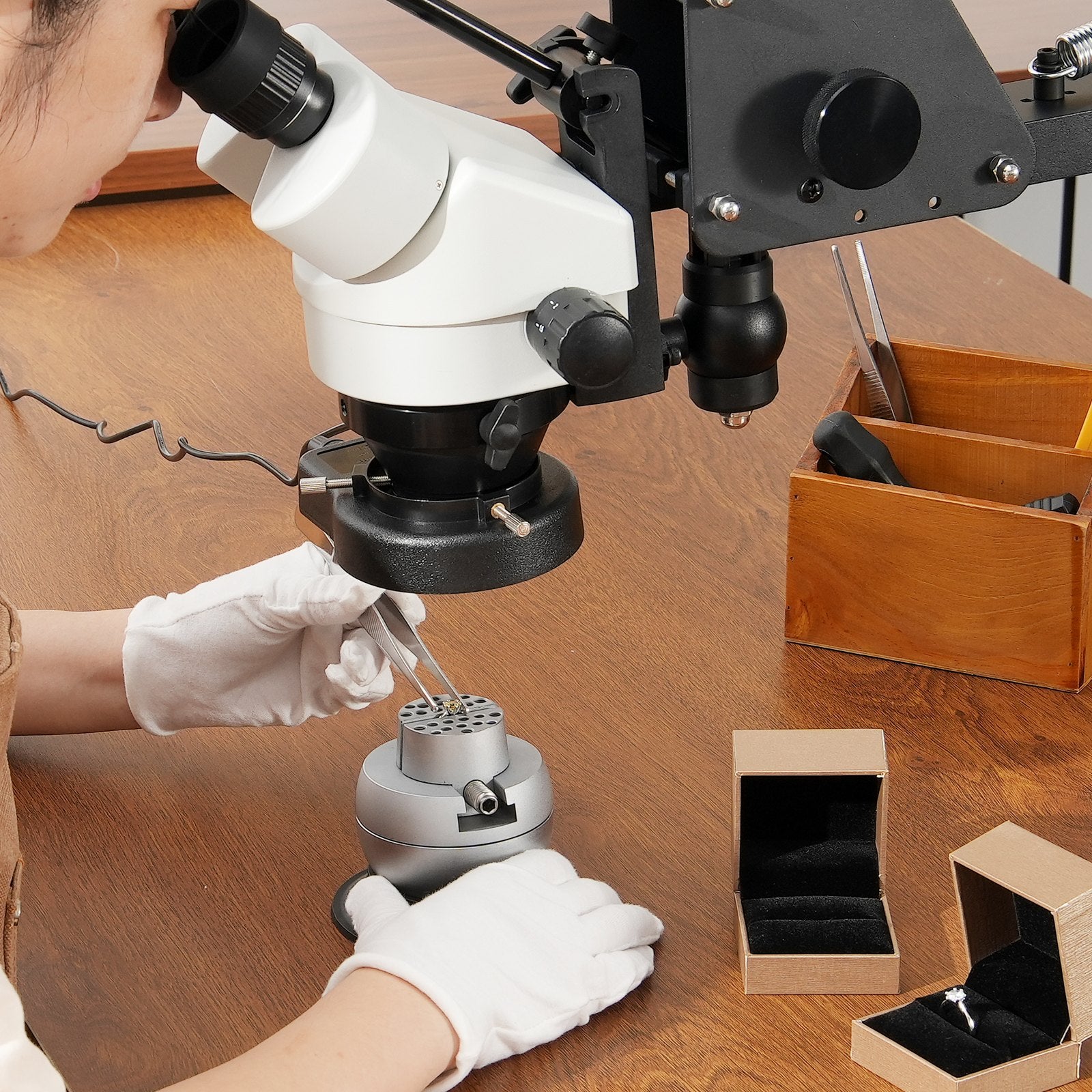 Camera Accessories: VEVOR Multi-Directional Microscope with Spring Bracket, 7X-45X Magnification Jewelry Microscope, Micro Jewelry Inlaid Stand with Integrated USB Ring LED Light and 360° Ball Vise, for Jewelry Inlay