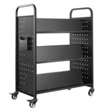 Cat Carriers & Crates: VEVOR Rolling Library Book Cart, 150 kg Capacity, 97 x 51.5 x 122.5 cm Library Cart, Double Sided W-Shaped Shelves with 76.2 mm Lockable Wheels, Book Truck for Home Shelves Office and School, Black