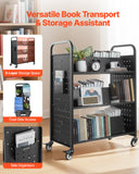 Cat Carriers & Crates: VEVOR Rolling Library Book Cart, 150 kg Capacity, 97 x 51.5 x 122.5 cm Library Cart, Double Sided W-Shaped Shelves with 76.2 mm Lockable Wheels, Book Truck for Home Shelves Office and School, Black
