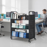 Cat Carriers & Crates: VEVOR Rolling Library Book Cart, 150 kg Capacity, 97 x 51.5 x 122.5 cm Library Cart, Double Sided W-Shaped Shelves with 76.2 mm Lockable Wheels, Book Truck for Home Shelves Office and School, Black