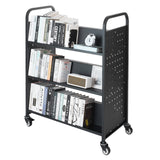 Cat Carriers & Crates: VEVOR Rolling Library Book Cart, 150 kg Capacity, 97 x 51.5 x 122.5 cm Library Cart, Double Sided W-Shaped Shelves with 76.2 mm Lockable Wheels, Book Truck for Home Shelves Office and School, Black