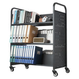 Cat Carriers & Crates: VEVOR Rolling Library Book Cart, 150 kg Capacity, 97 x 51.5 x 122.5 cm Library Cart, Double Sided W-Shaped Shelves with 76.2 mm Lockable Wheels, Book Truck for Home Shelves Office and School, Black