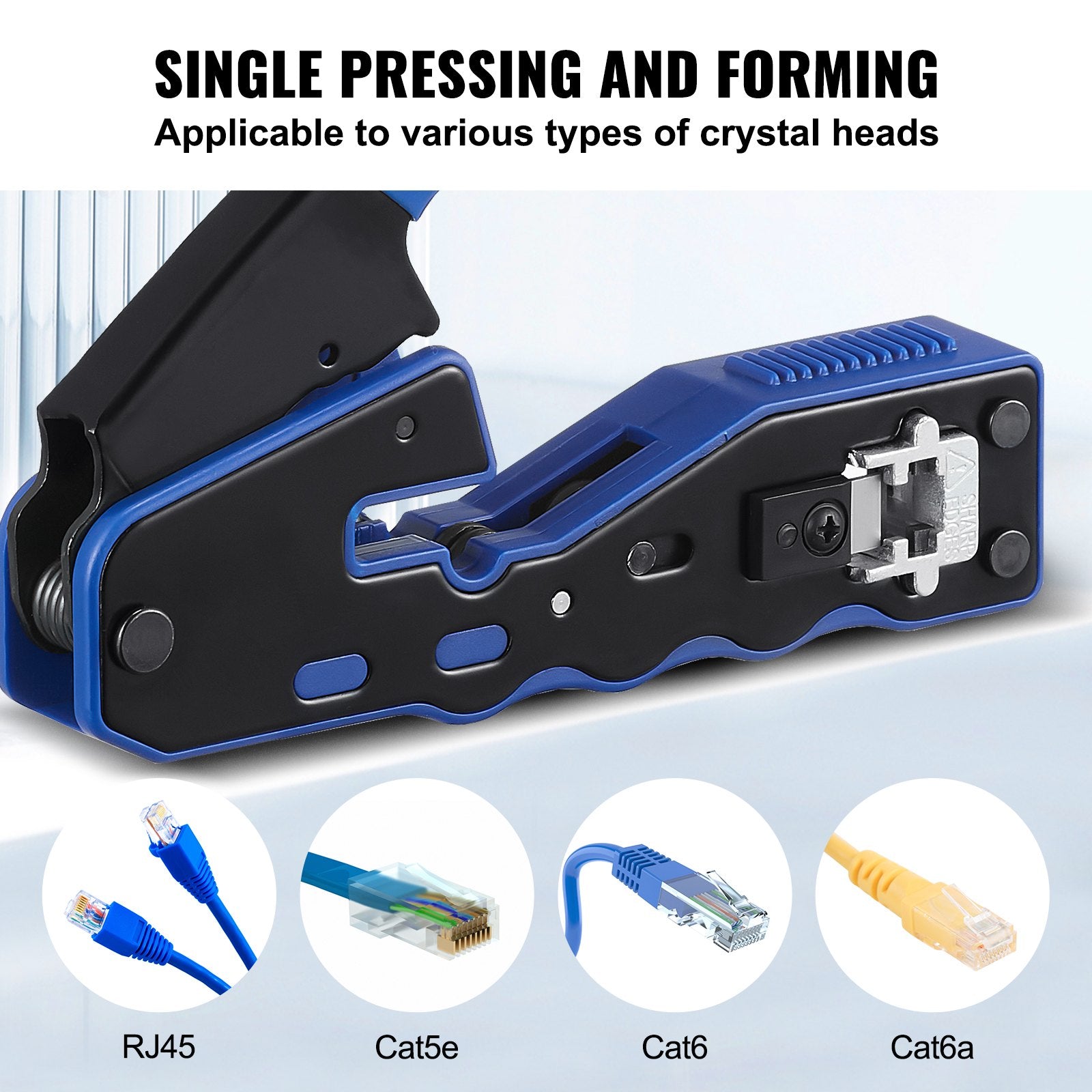 Power & Electrical Supplies: VEVOR RJ45 Crimp Tool Kit, Cat5e/Cat6/Cat6a Ethernet Crimper Crimp Pliers for 8-Pin Modular Plugs with 20pcs Pass-Through Connectors and Covers, Wire Stripper and Network Tester