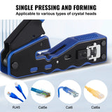 Power & Electrical Supplies: VEVOR RJ45 Crimp Tool Kit, Cat5e/Cat6/Cat6a Ethernet Crimper Crimp Pliers for 8-Pin Modular Plugs with 20pcs Pass-Through Connectors and Covers, Wire Stripper and Network Tester