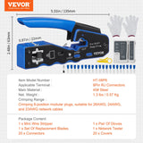 Power & Electrical Supplies: VEVOR RJ45 Crimp Tool Kit, Cat5e/Cat6/Cat6a Ethernet Crimper Crimp Pliers for 8-Pin Modular Plugs with 20pcs Pass-Through Connectors and Covers, Wire Stripper and Network Tester