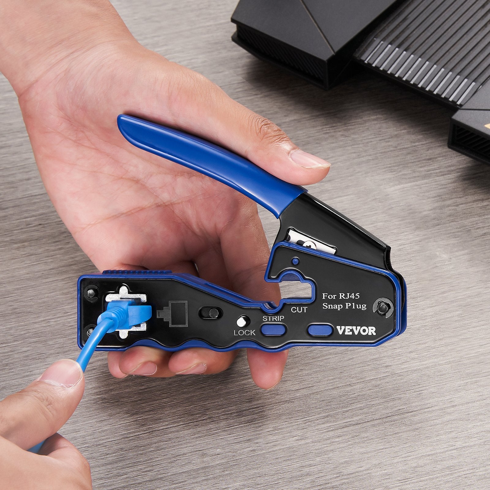 Power & Electrical Supplies: VEVOR RJ45 Crimp Tool Kit, Cat5e/Cat6/Cat6a Ethernet Crimper Crimp Pliers for 8-Pin Modular Plugs with 20pcs Pass-Through Connectors and Covers, Wire Stripper and Network Tester