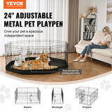 Dog Playpens & Gates: VEVOR Dog Playpen, 8 Panels Foldable Metal Dog Exercise Pen with Bottom Pad, 24" H Pet Fence Puppy Crate Kennel with Ground Stakes, Indoor Outdoor Dog Pen for Small Medium Pets, for Camping, Yard