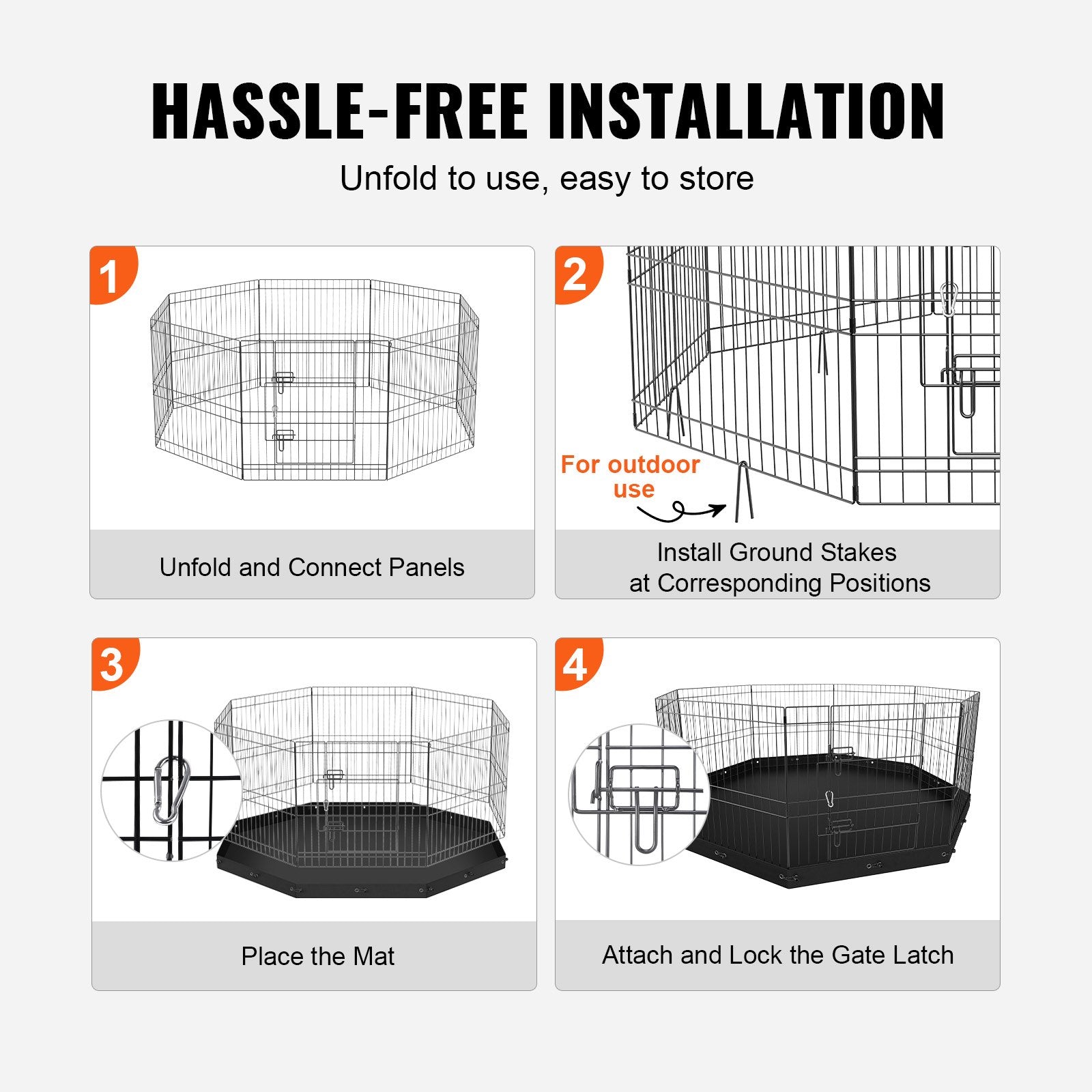 Dog Playpens & Gates: VEVOR Dog Playpen, 8 Panels Foldable Metal Dog Exercise Pen with Bottom Pad, 24" H Pet Fence Puppy Crate Kennel with Ground Stakes, Indoor Outdoor Dog Pen for Small Medium Pets, for Camping, Yard