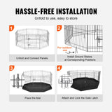 Dog Playpens & Gates: VEVOR Dog Playpen, 8 Panels Foldable Metal Dog Exercise Pen with Bottom Pad, 24" H Pet Fence Puppy Crate Kennel with Ground Stakes, Indoor Outdoor Dog Pen for Small Medium Pets, for Camping, Yard
