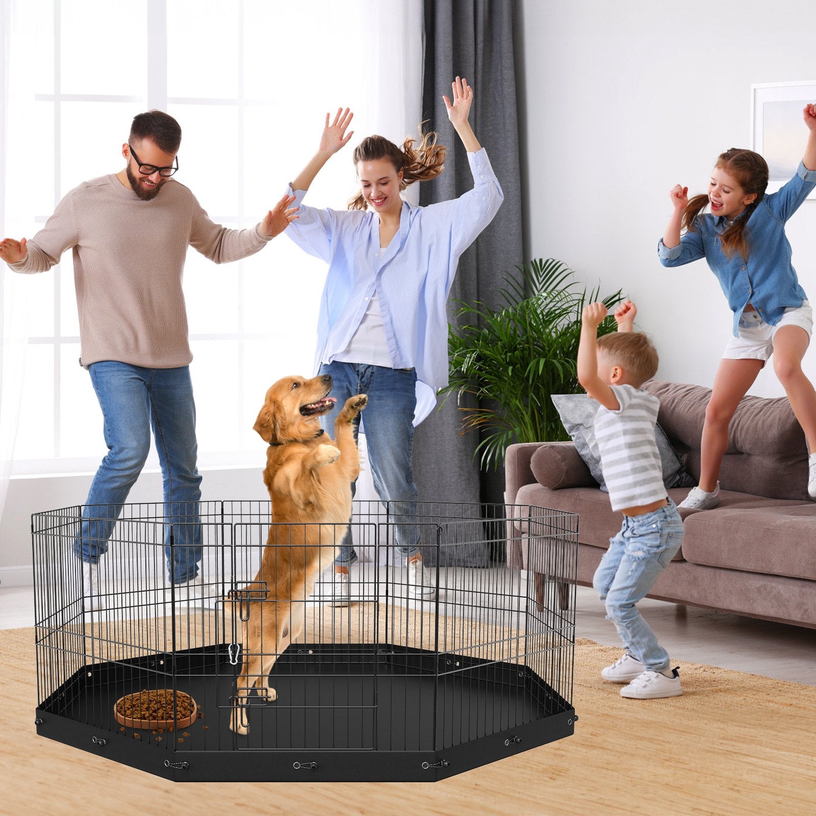 Dog Playpens & Gates: VEVOR Dog Playpen, 8 Panels Foldable Metal Dog Exercise Pen with Bottom Pad, 24" H Pet Fence Puppy Crate Kennel with Ground Stakes, Indoor Outdoor Dog Pen for Small Medium Pets, for Camping, Yard