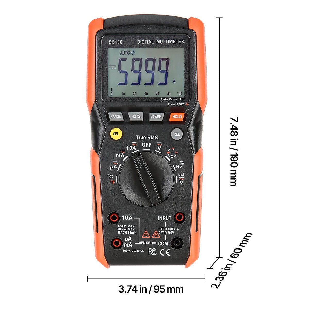 Digital Multimeter, 6000-Count TRMS DC/AC Voltmeter Current Tester, Auto-Ranging Multimeter for Current Voltage Resistance Capacitance Temperature Diodes Continuity Low Impedance Measurment