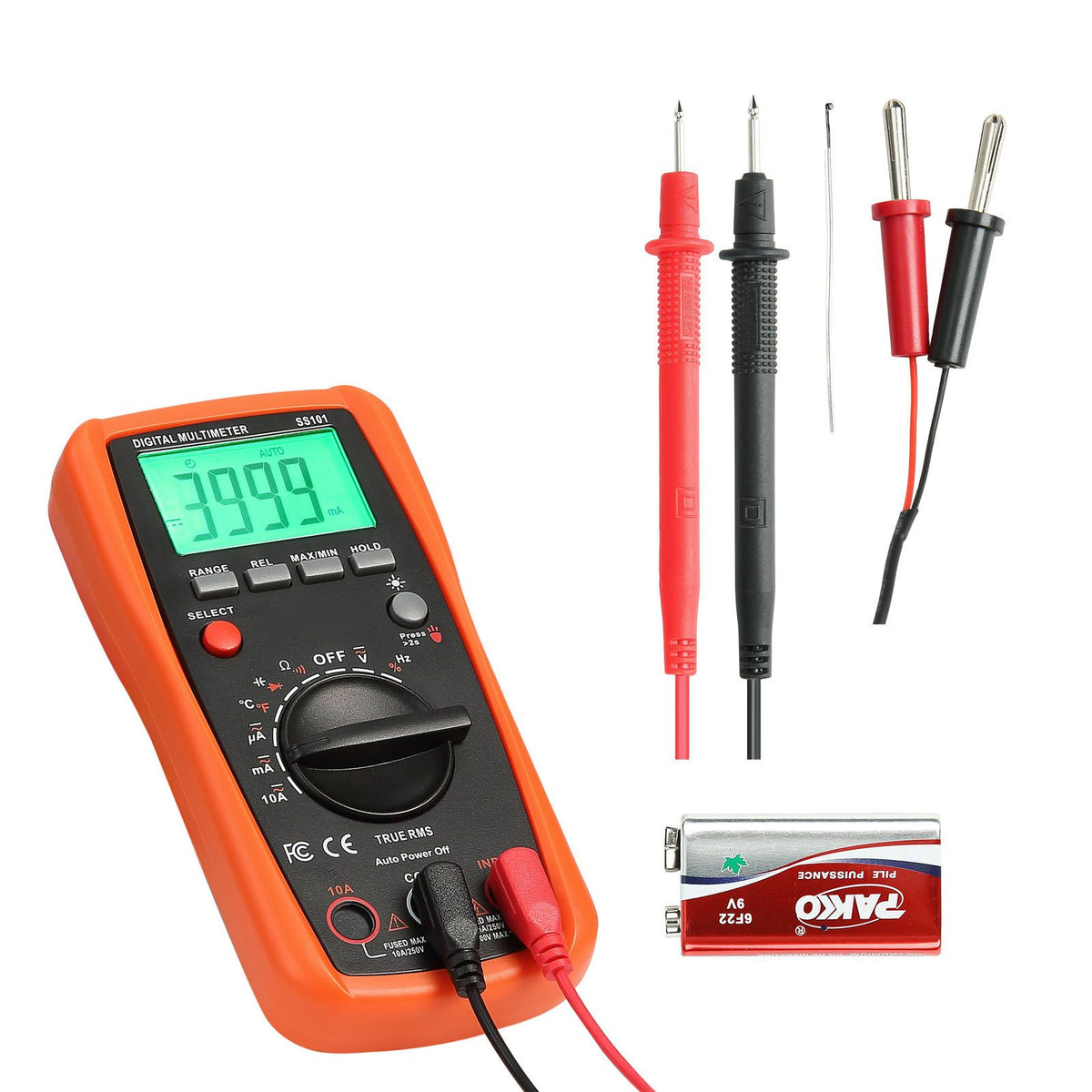 Digital Multimeter, 4000-Count TRMS DC/AC Voltmeter Current Tester, Auto-Ranging Multimeter for Current Voltage Resistance Capacitance Temperature Diodes Continuity Duty-Cycle Measurments