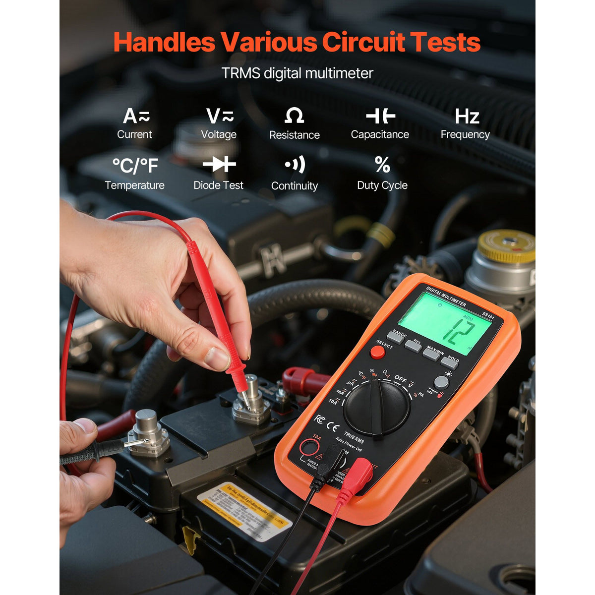 Digital Multimeter, 4000-Count TRMS DC/AC Voltmeter Current Tester, Auto-Ranging Multimeter for Current Voltage Resistance Capacitance Temperature Diodes Continuity Duty-Cycle Measurments
