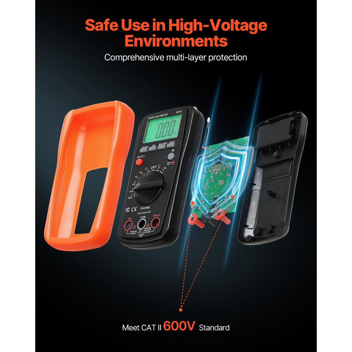 Digital Multimeter, 4000-Count TRMS DC/AC Voltmeter Current Tester, Auto-Ranging Multimeter for Current Voltage Resistance Capacitance Temperature Diodes Continuity Duty-Cycle Measurments