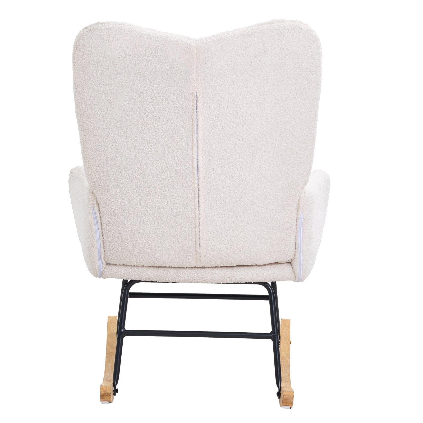 Nursery Rocking Chair, 250 lbs Weight Capacity Teddy Fabric Upholstered Glider Rocker Chair with Soft Seat and High Backrest, Nursing Chair for Nursery, Bedroom, Living Room, Ivory White