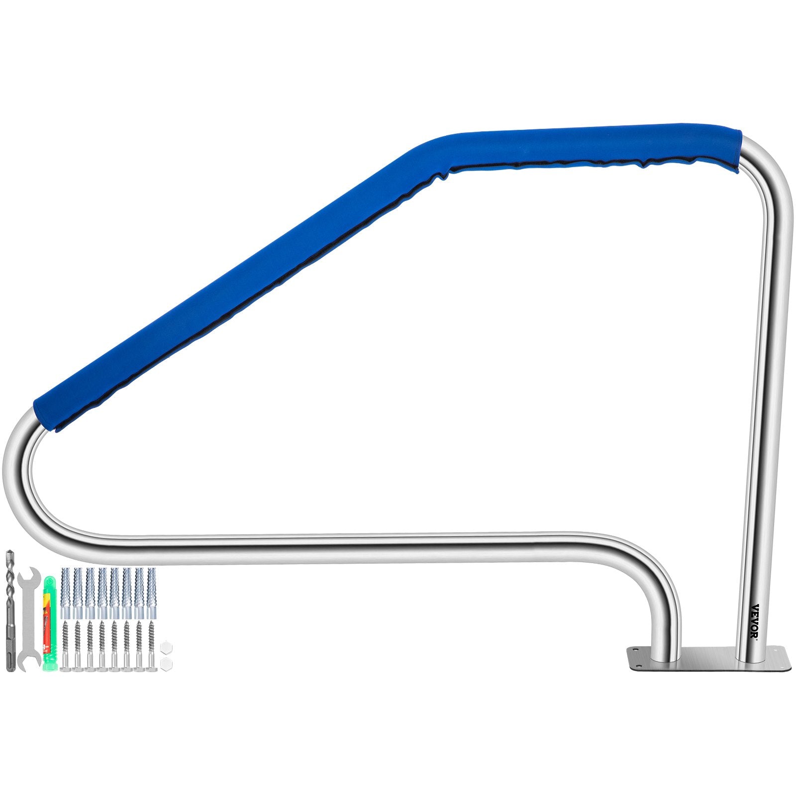 Pool Toys & Inflatables: VEVOR Swimming Pool Handrail Ladder Handrail Stainless Steel Rail w/ Base Plate