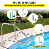 Pool Toys & Inflatables: VEVOR Swimming Pool Handrail Ladder Handrail Stainless Steel Rail w/ Base Plate