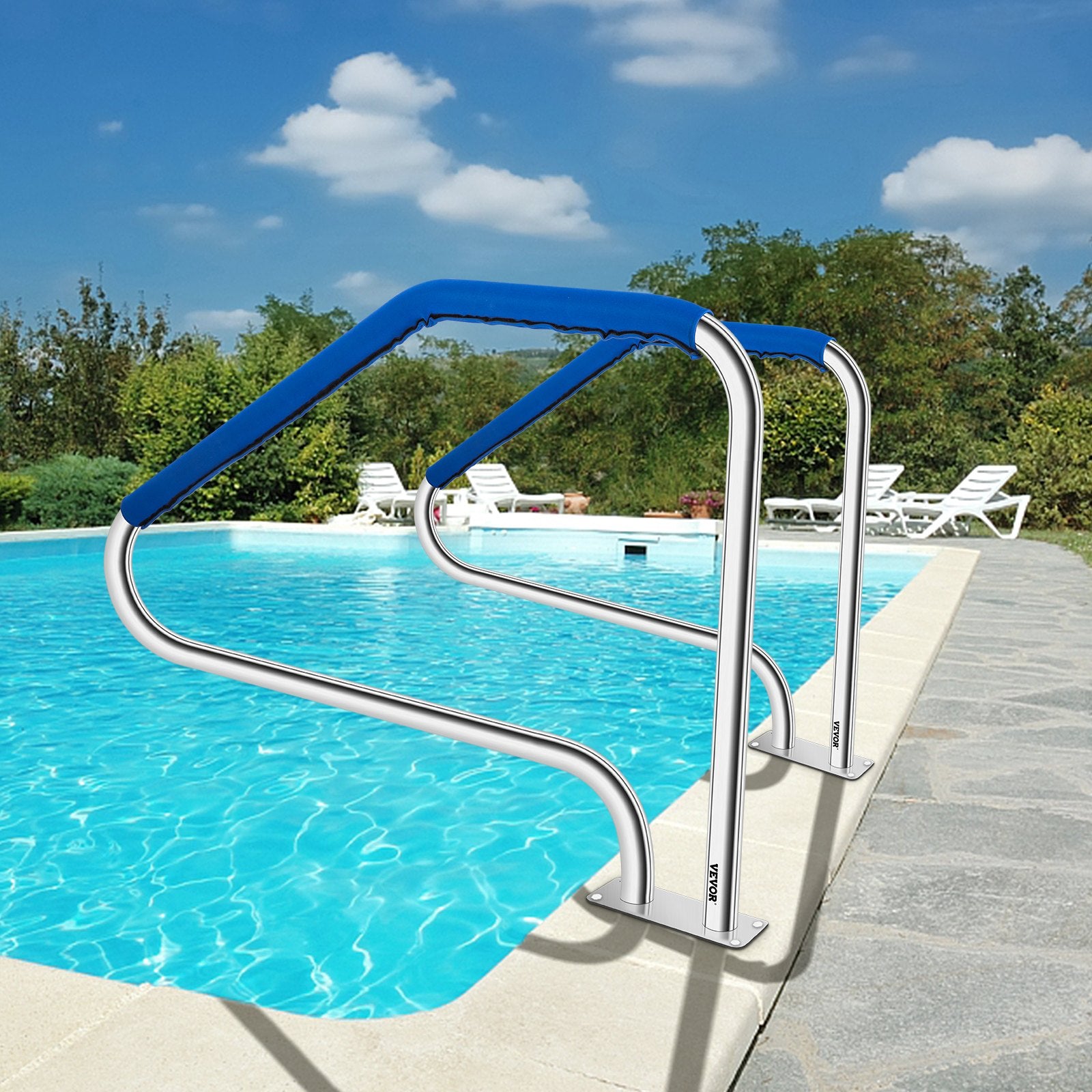 Pool Toys & Inflatables: VEVOR Swimming Pool Handrail Ladder Handrail Stainless Steel Rail w/ Base Plate