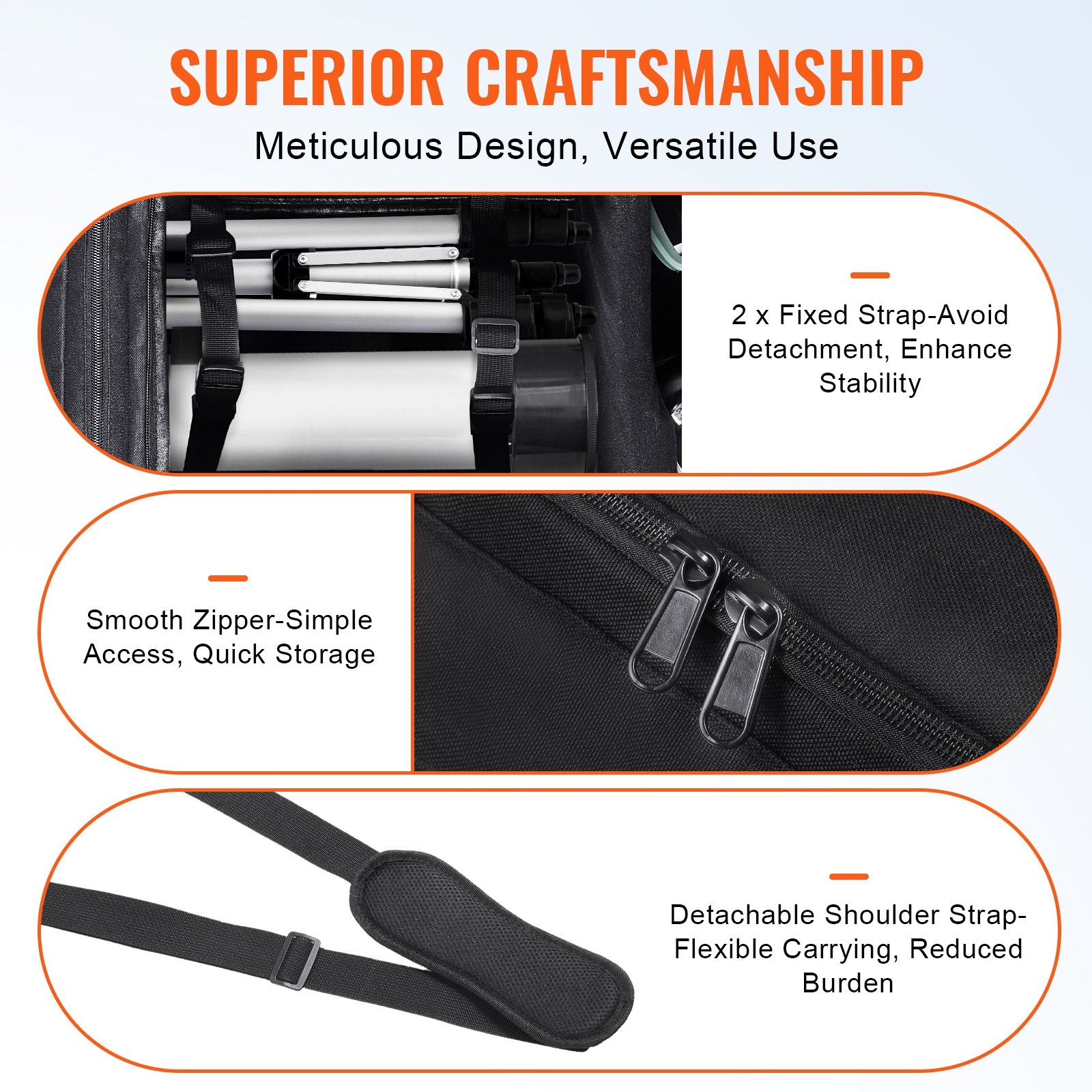 Telescope Case, 560 mm, Telescope Storage Bag with Fixed Buckles, Multi-Pocket & Detachable Divider for Telescope, Shock-Absorbent Telescope Carrying Case to Easily Secure Optical Tube & Tripod
