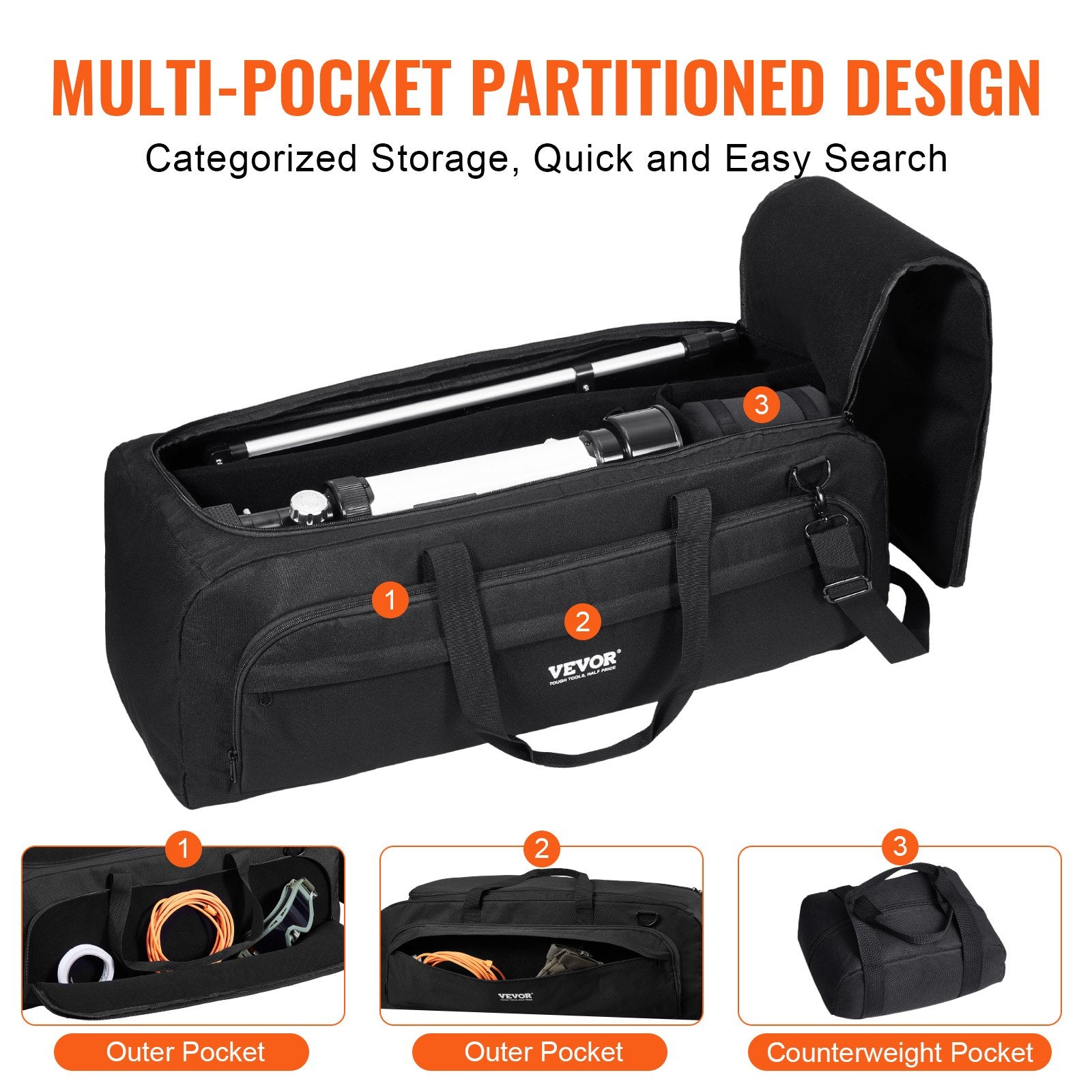 Camera Accessories: VEVOR Telescope Case, 770 mm, Telescope Storage Bag with Fixed Buckles, Multi-Pocket and Detachable Divider, Shock-Absorbent Telescope Carrying Case for Optical Tube & Tripod, Counterweight Pocket