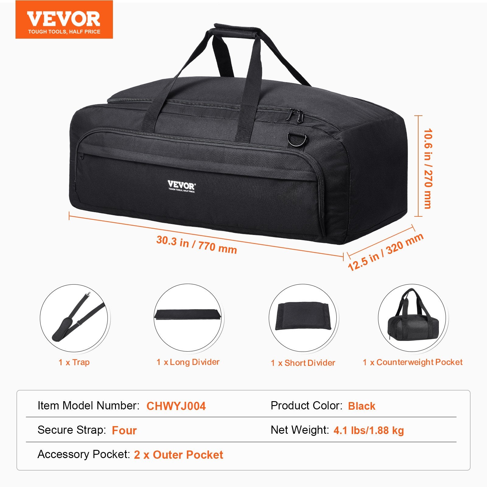 Camera Accessories: VEVOR Telescope Case, 770 mm, Telescope Storage Bag with Fixed Buckles, Multi-Pocket and Detachable Divider, Shock-Absorbent Telescope Carrying Case for Optical Tube & Tripod, Counterweight Pocket
