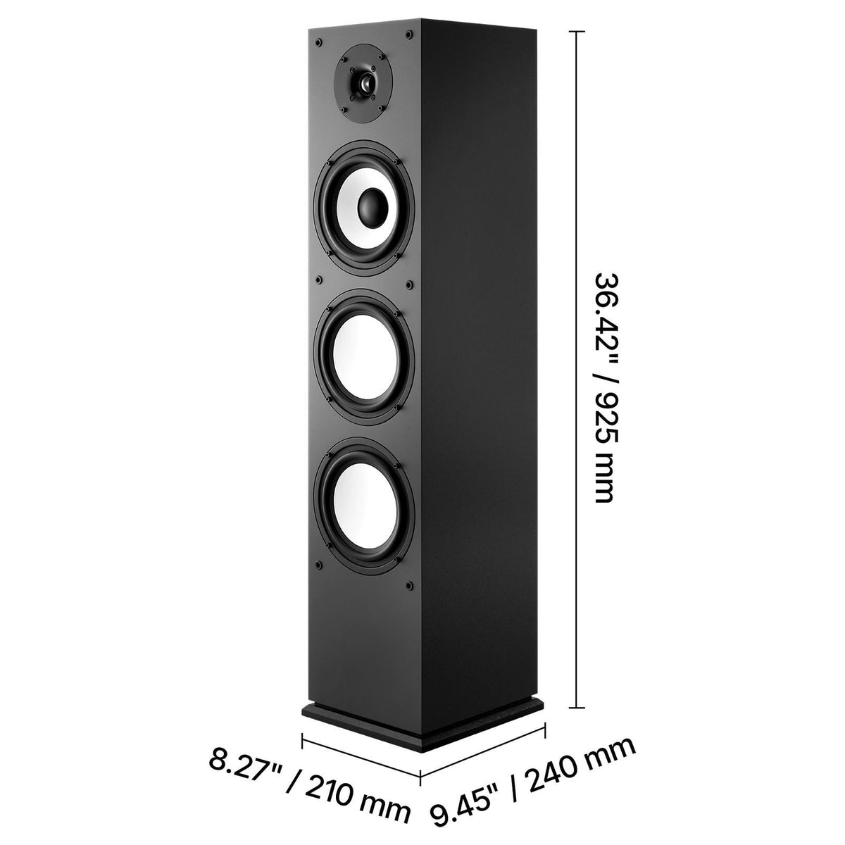 Floorstanding Speaker, 2-Way, Floor-Standing Tower Speaker with 25.4 mm Tweeter, 165.1 mm Woofer, 200W Peak Power, 70Hz–20kHz Frequency Response, Durable MDF Enclosure, for Home Audio, Single