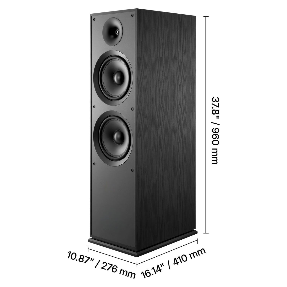 Floorstanding Speaker, 2-Way, Floor-Standing Tower Speaker with 25.4 mm Tweeter, Dual 203.2 mm Woofers, 600W Peak, 50Hz–20kHz Frequency Response, Durable MDF Enclosure, for Home Audio, Single