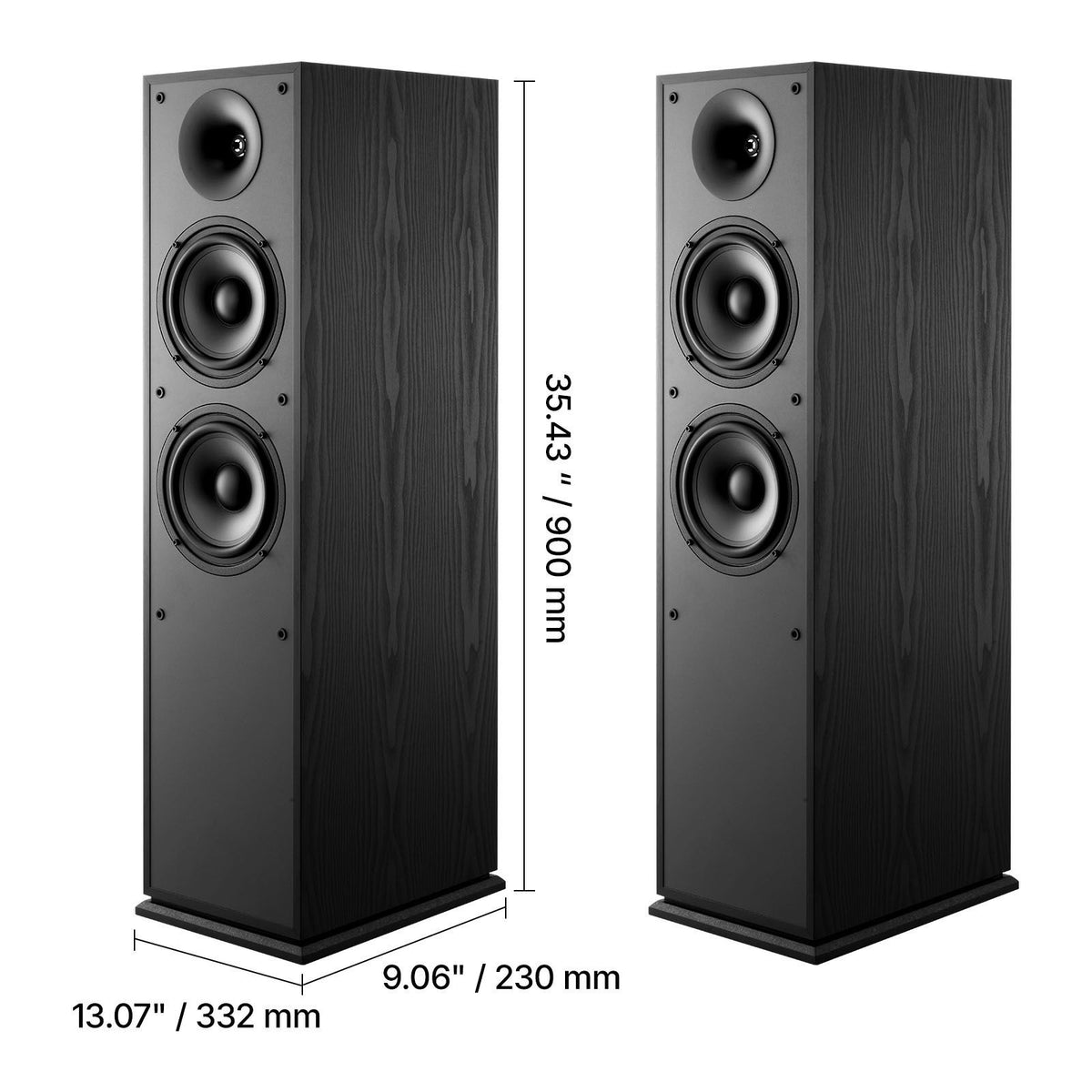 Floorstanding Speakers, 2-Way, Floor-Standing Tower Speakers with 25.4 mm Tweeter, Dual 165.1 mm Woofers, 400W Peak, 65Hz–20kHz Frequency Response, Durable MDF Enclosure, for Home Audio, Pair