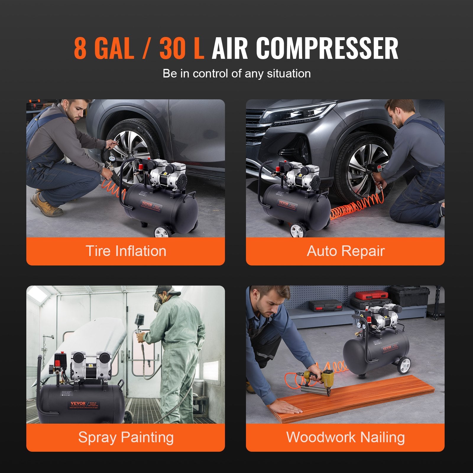 Air Compressors: VEVOR Air Compressor Compact Portable Oil Free Compressor 30L 90 PSI