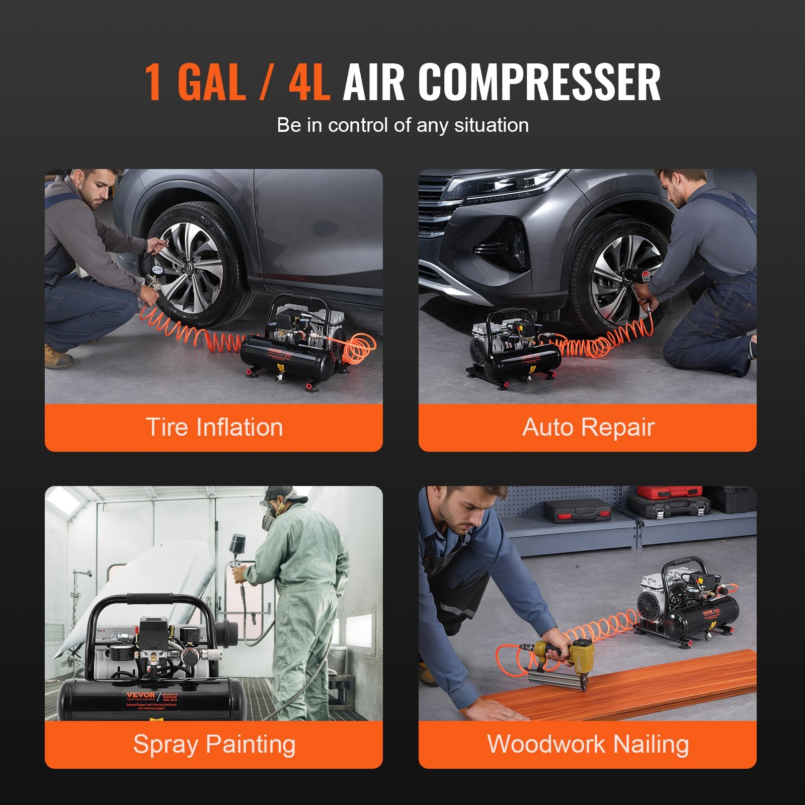 Air Compressors: VEVOR Air Compressor Compact Portable Oil Free Compressor 4L 7bar