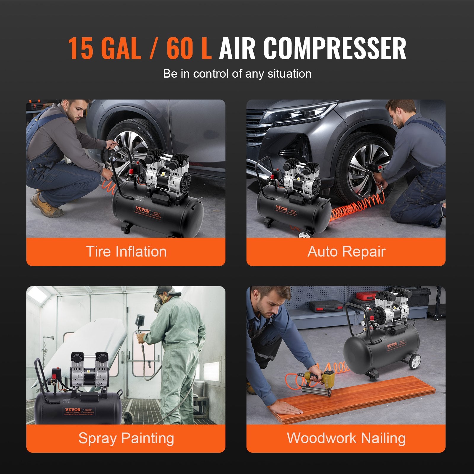 Air Compressors: VEVOR Air Compressor Compact Portable Oil Free Compressor 60L 90 PSI