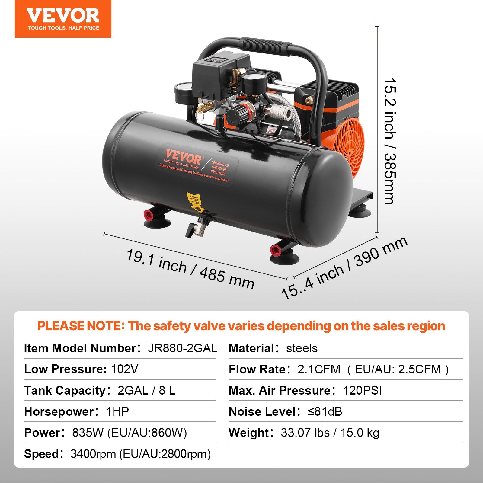 Air Compressors: VEVOR Air Compressor Compact Portable Oil Free Compressor 8L 8bar