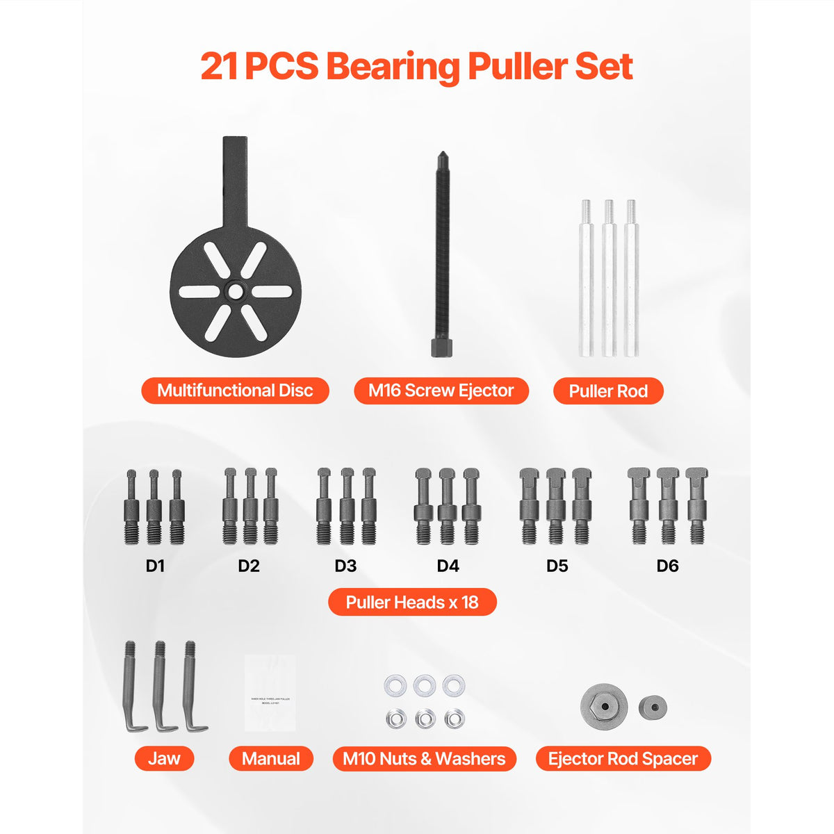 21-in-1 Bearing Puller Set, 21 PCS 3-Jaw Hook Puller for Internal External Bearings and Bearing Without Inner Shaft, Multifunctional Bearing Removal Tool with Heavy Duty Portable Storage Case