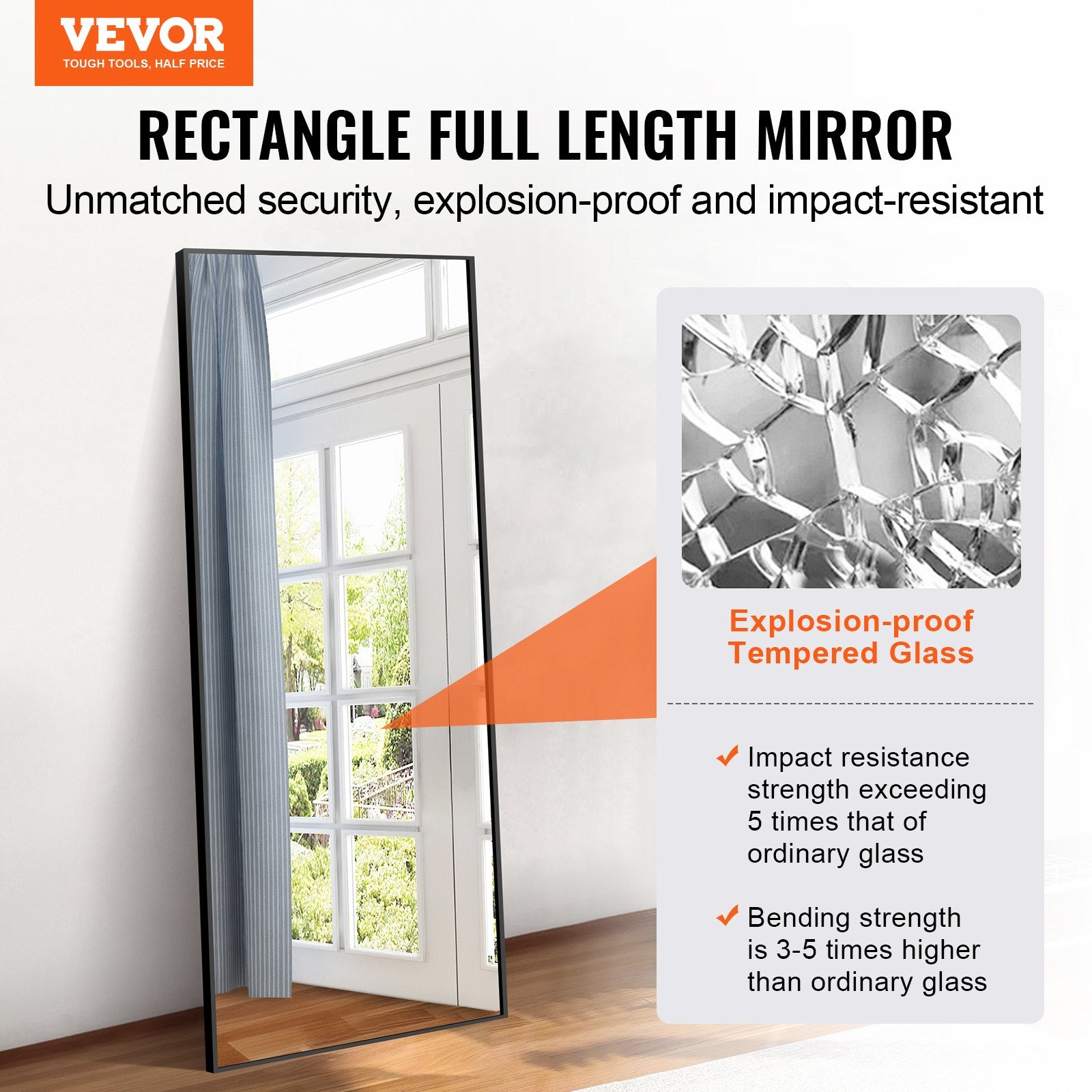 Mirrors: VEVOR Full Length Mirror, 1800x785 mm, Extra Large Standing Hanging or Leaning Rectangle Floor Mirror with Tempered Glass Aluminum Alloy Frame, Full Body Dressing Mirror for Living Room Bedroom, Black
