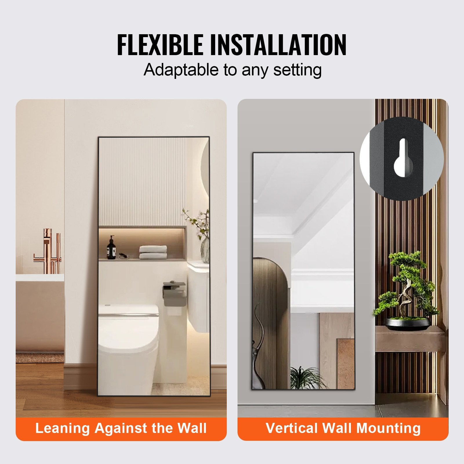 Mirrors: VEVOR Full Length Mirror, 1800x785 mm, Extra Large Standing Hanging or Leaning Rectangle Floor Mirror with Tempered Glass Aluminum Alloy Frame, Full Body Dressing Mirror for Living Room Bedroom, Black