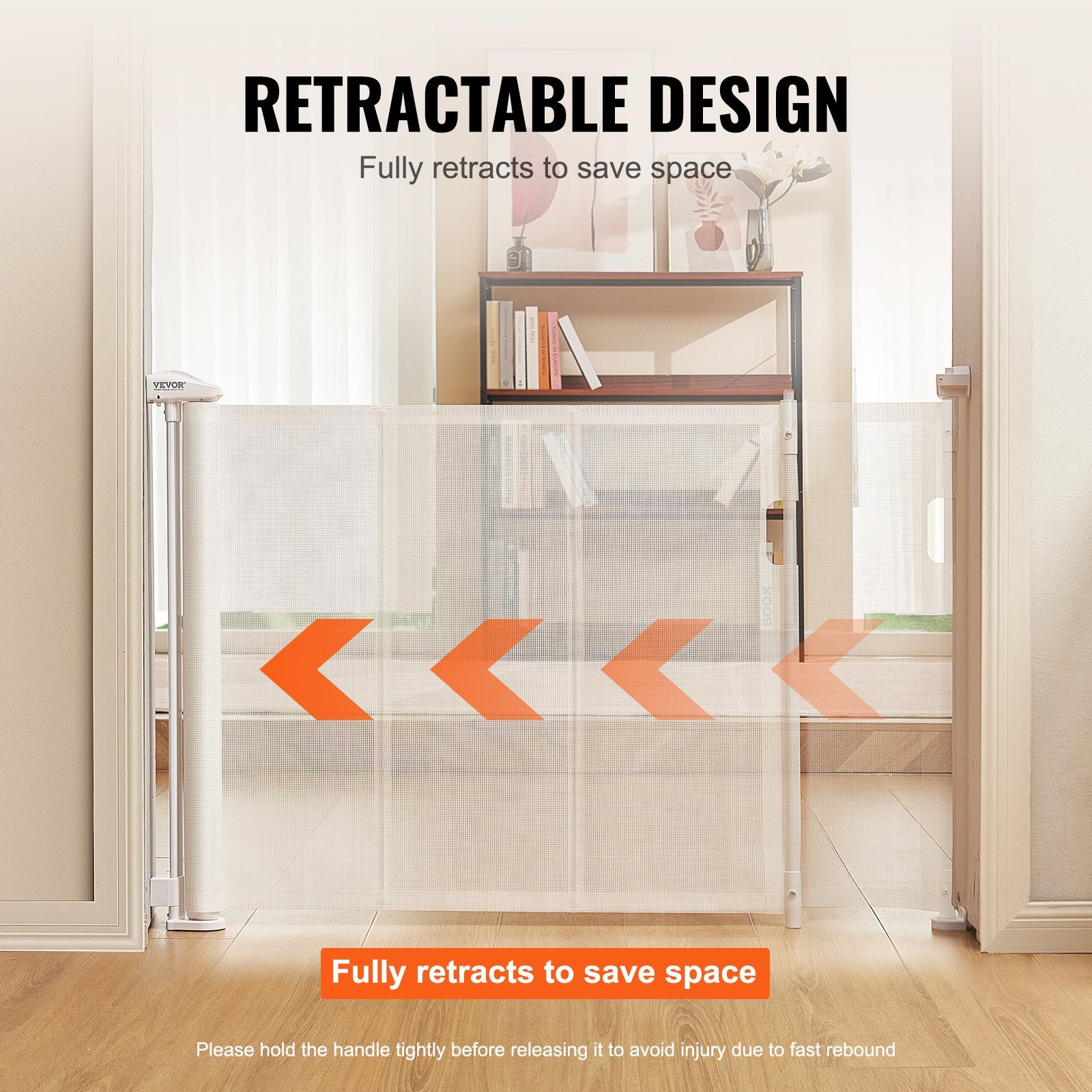 Safety Gates & Safety Accessories: VEVOR Retractable Baby Gate, 34.2" Tall Mesh Baby Gate, Extends up to 76.8" Wide Retractable Gate for Kids or Pets, Retractable Dog Gates for Indoor Stairs, Doorways, Hallways, Playrooms, White