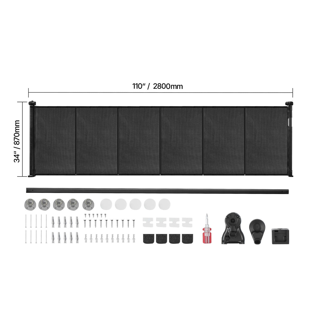 Retractable Baby Gate, 870 mm Tall, Extends up to 2800 mm Wide, Retractable Gate for Kids or Pets, Mesh Material, Easy to Install for Indoor Stairs, Doorways, Hallways, Playrooms, Black