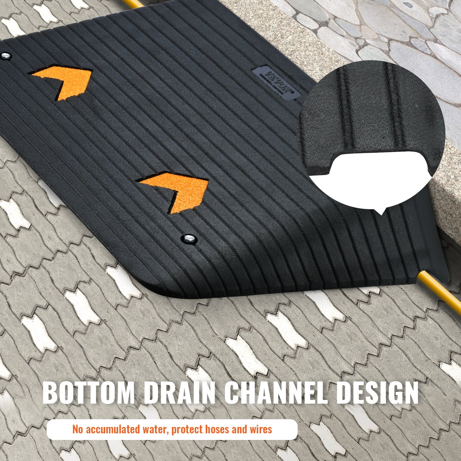 Upgraded Rubber Threshold Ramp, 10.2 cm Rise Door Ramp with 1 Channel, Natural Rubber Car Ramp with Non-Slip Textured Surface, 15 tons Load Capacity Curb Ramp for Wheelchair and Scooter