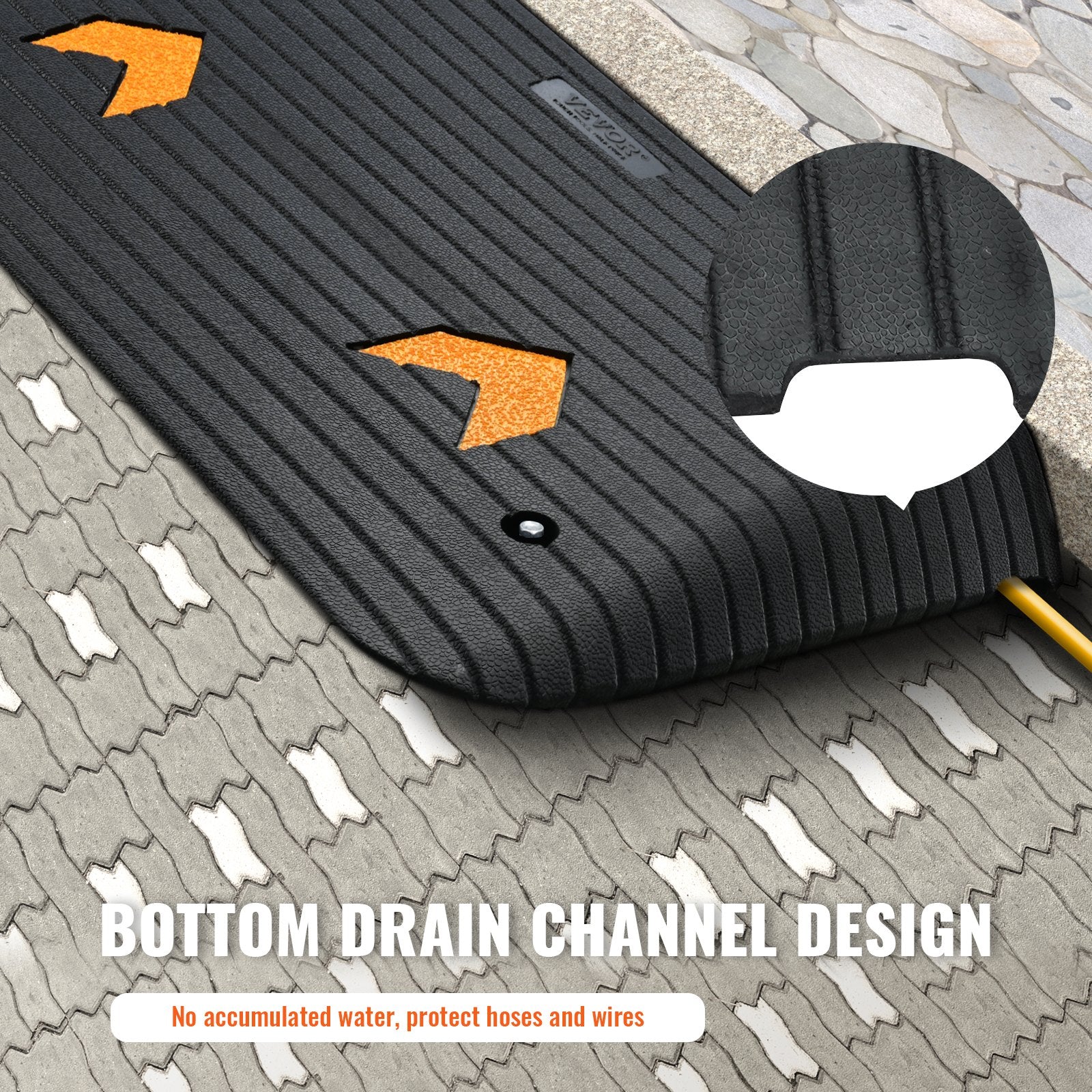 Upgraded Rubber Threshold Ramp, 8.9 cm Rise Door Ramp with 1 Channel, Natural Rubber Car Ramp with Non-Slip Textured Surface, 15 tons Load Capacity Curb Ramp for Wheelchair and Scooter