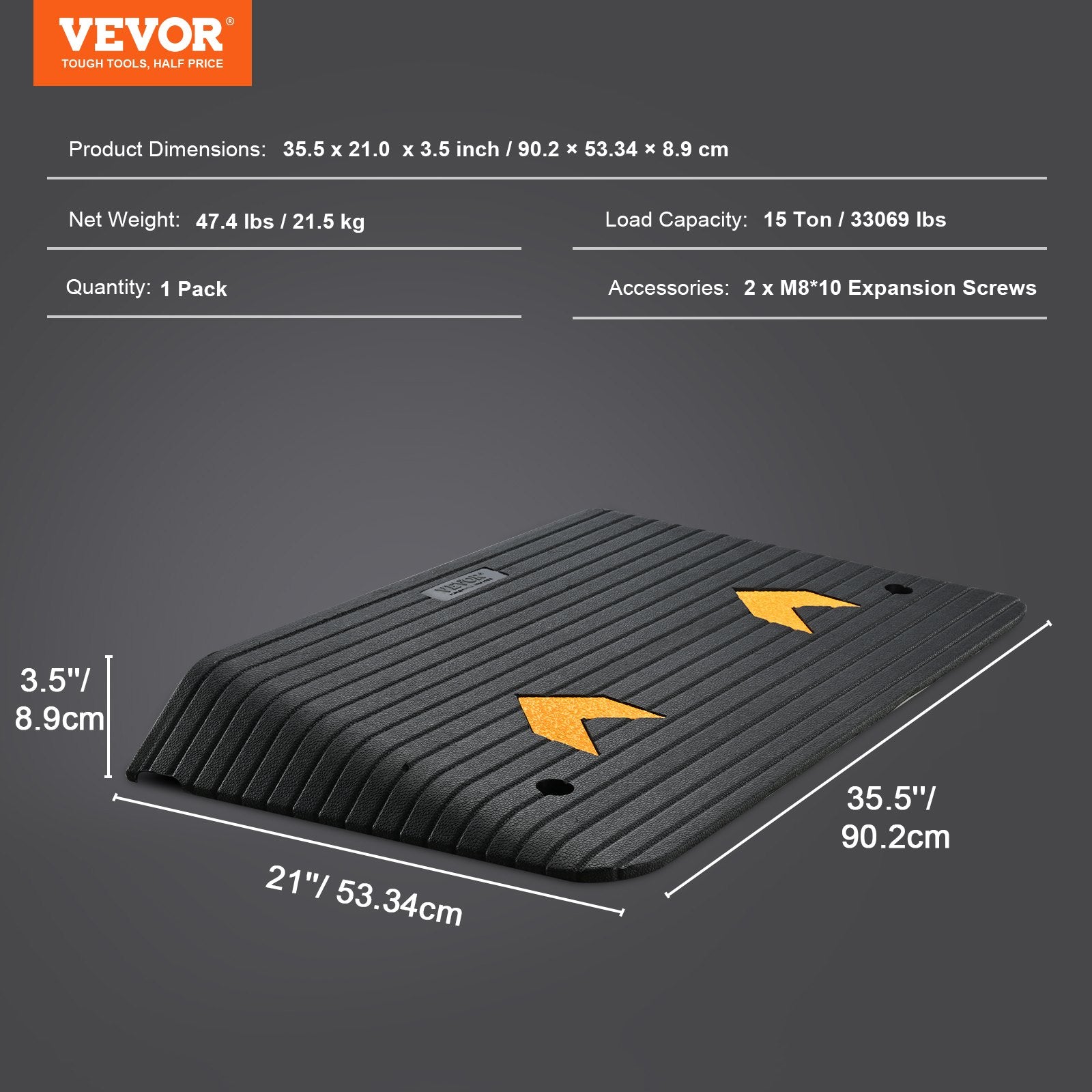 Upgraded Rubber Threshold Ramp, 8.9 cm Rise Door Ramp with 1 Channel, Natural Rubber Car Ramp with Non-Slip Textured Surface, 15 tons Load Capacity Curb Ramp for Wheelchair and Scooter