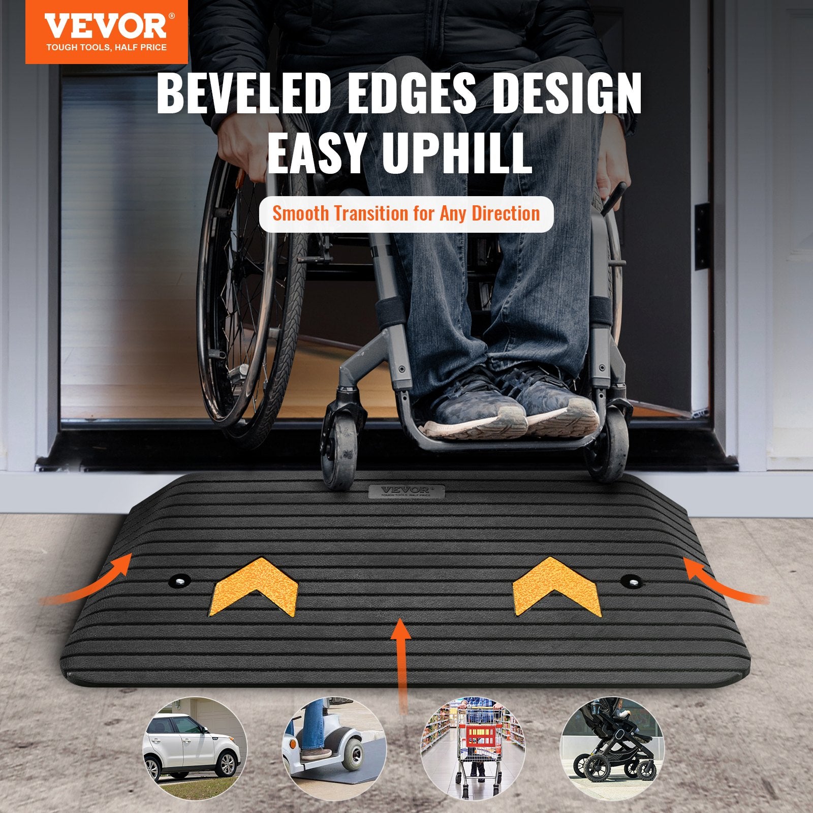 Upgraded Rubber Threshold Ramp, 7.6 cm Rise Door Ramp with 1 Channel, Natural Rubber Car Ramp with Non-Slip Textured Surface, 150 tons Load Capacity Curb Ramp for Wheelchair and Scooter