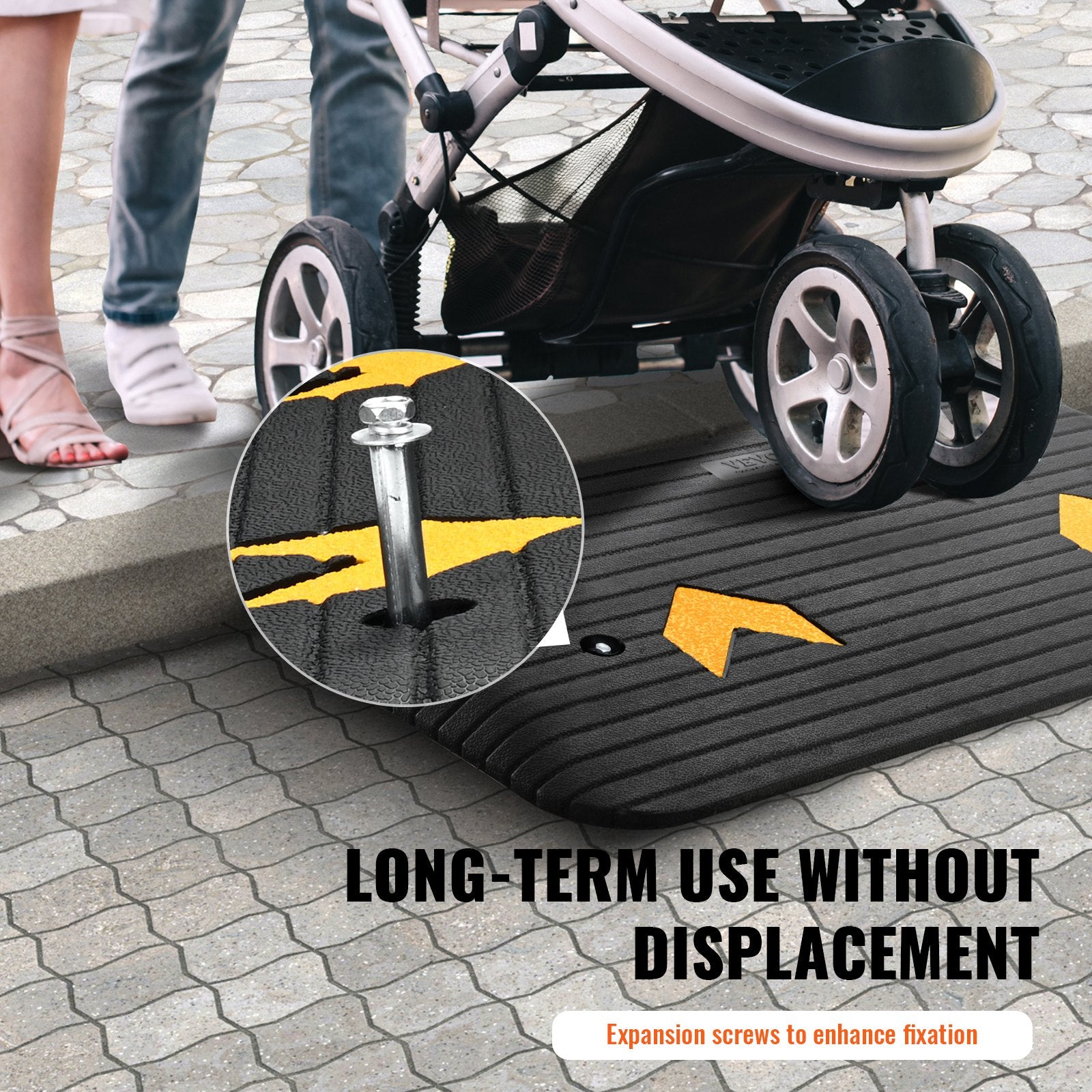 Upgraded Rubber Threshold Ramp, 7.6 cm Rise Door Ramp with 1 Channel, Natural Rubber Car Ramp with Non-Slip Textured Surface, 150 tons Load Capacity Curb Ramp for Wheelchair and Scooter