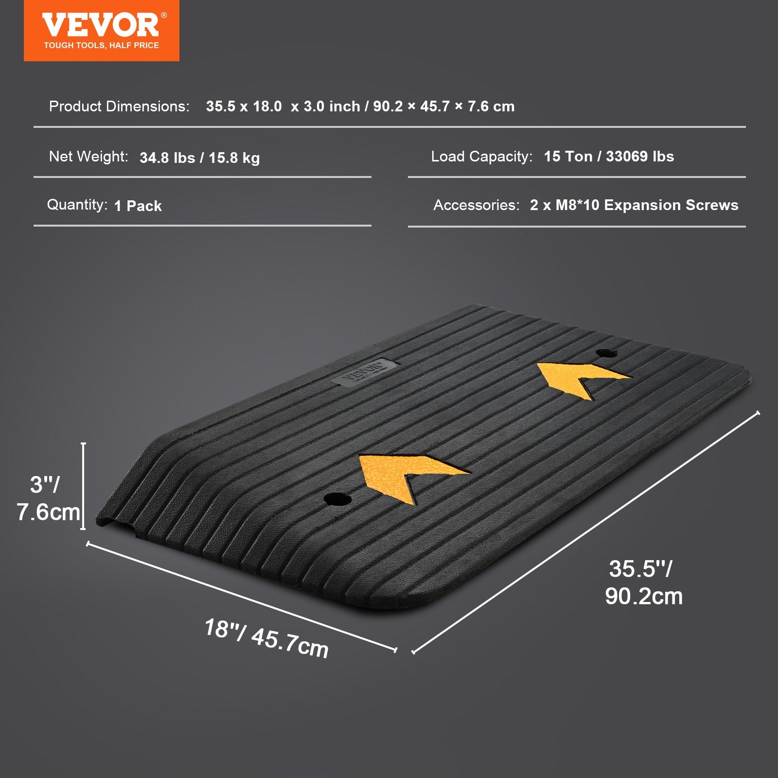 Upgraded Rubber Threshold Ramp, 7.6 cm Rise Door Ramp with 1 Channel, Natural Rubber Car Ramp with Non-Slip Textured Surface, 150 tons Load Capacity Curb Ramp for Wheelchair and Scooter