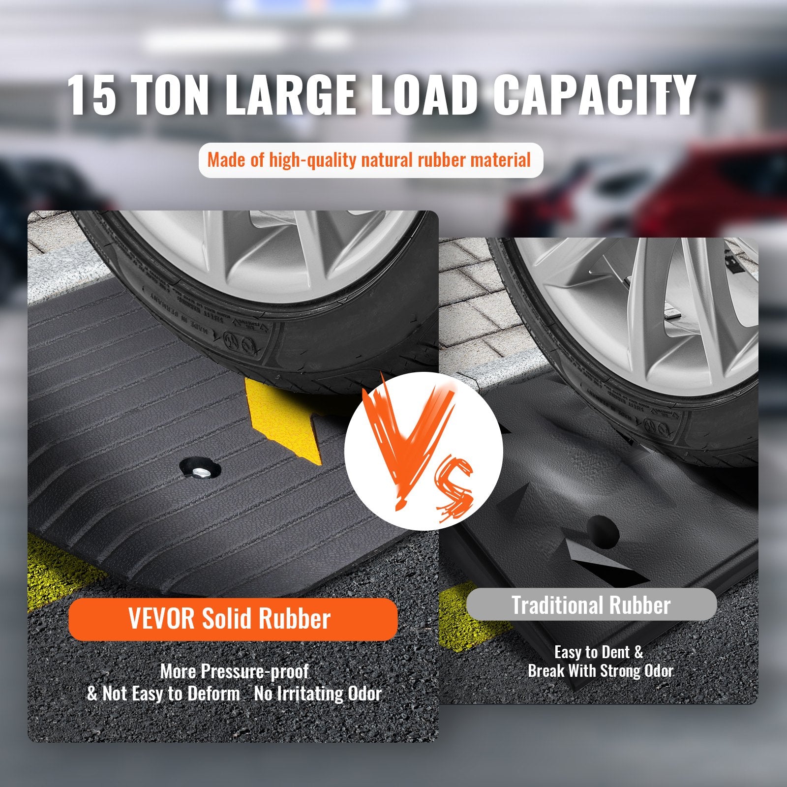 Upgraded Rubber Threshold Ramp, 3.8 cm Rise Wheelchair Ramp Doorway, Natural Curb Ramp Rated 15 tons Load Capacity, Non-Slip Textured Surface Rubber Curb Ramp for Wheelchair and Scooter