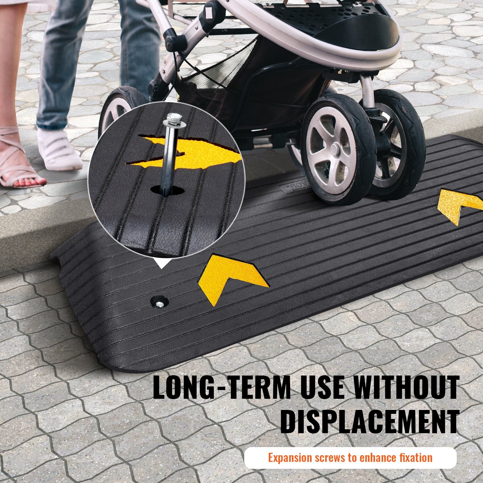 Upgraded Rubber Threshold Ramp, 3.8 cm Rise Wheelchair Ramp Doorway, Natural Curb Ramp Rated 15 tons Load Capacity, Non-Slip Textured Surface Rubber Curb Ramp for Wheelchair and Scooter